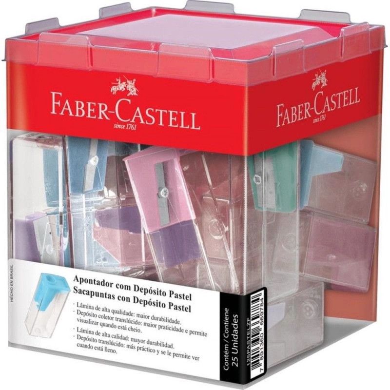 APONTADOR COM DEPOSITO TONS PASTEL FABER-CASTELL - REF. 125PASTELZF - CAIXA COM 25 UNIDADES
