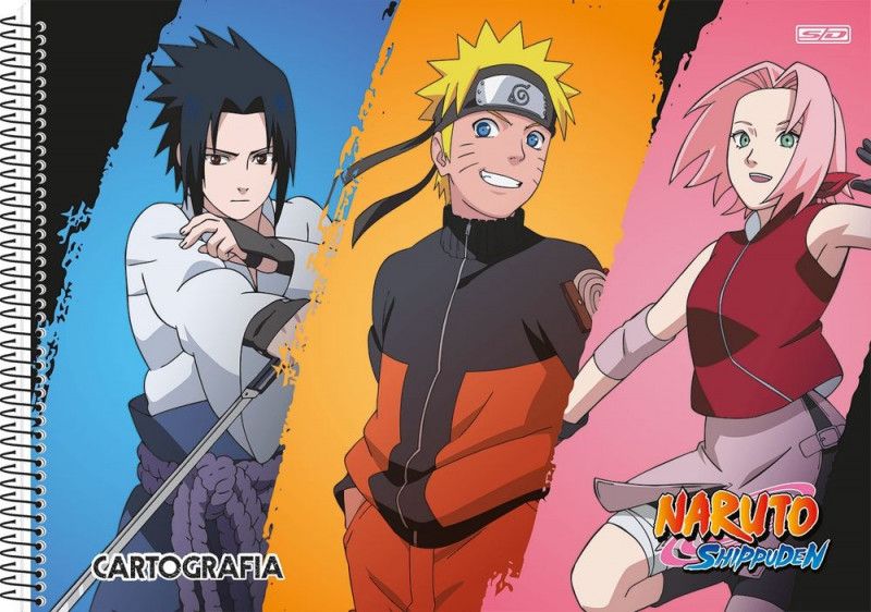 CADERNO CARTOGRAFIA CAPA DURA 60 FOLHAS NARUTO SAO DOMINGOS - REF. 233319 - PACOTE COM 5 UNIDADES