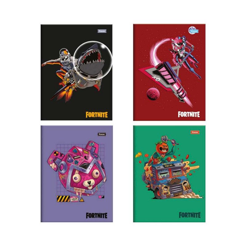 CADERNO BROCHURA 1/4 96 FOLHAS FORTNITE FORONI - REF. 6424 - PACOTE COM 10 UNIDADES