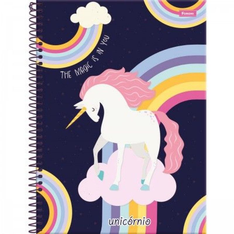 CADERNO 1 MATERIA CAPA DURA 80 FOLHAS UNICORNIO FORONI - REF. 6207 - PACOTE COM 4 UNIDADES