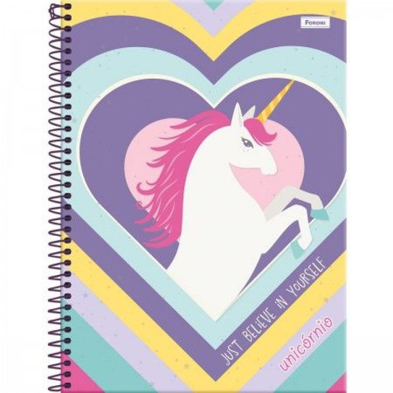 CADERNO 1 MATERIA CAPA DURA 80 FOLHAS UNICORNIO FORONI - REF. 6207 - PACOTE COM 4 UNIDADES