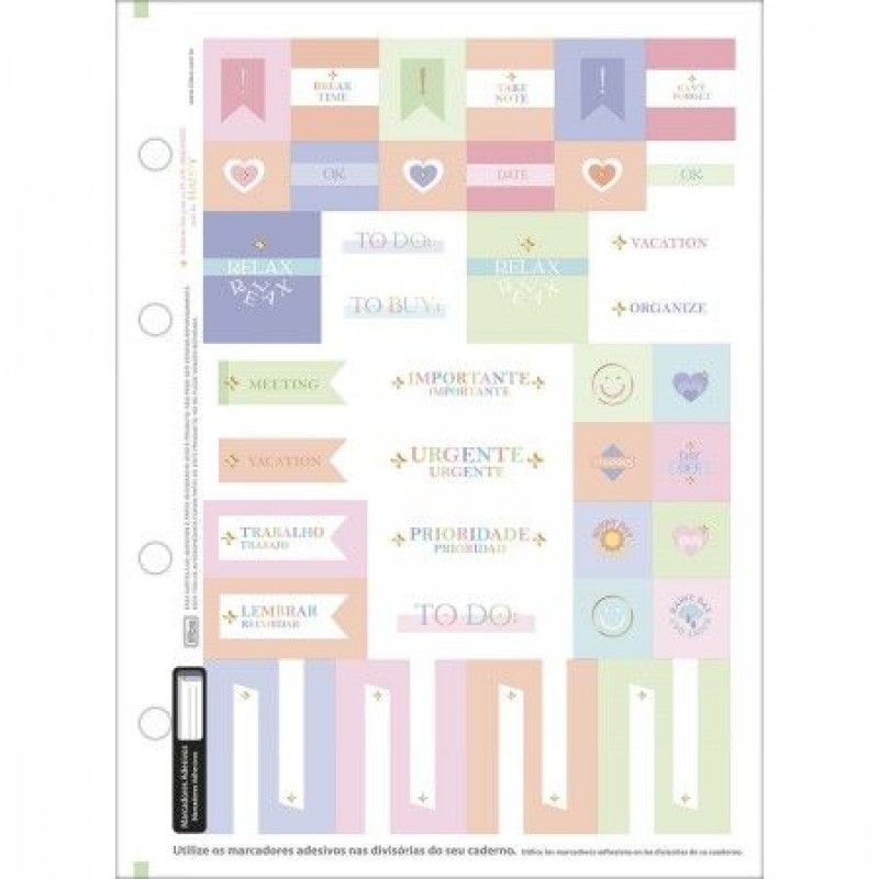 BLOCO PARA FICHARIO 80 FOLHAS COLEGIAL HAPPY TILIBRA - REF. 31023 - PACOTE COM 4 UNIDADES