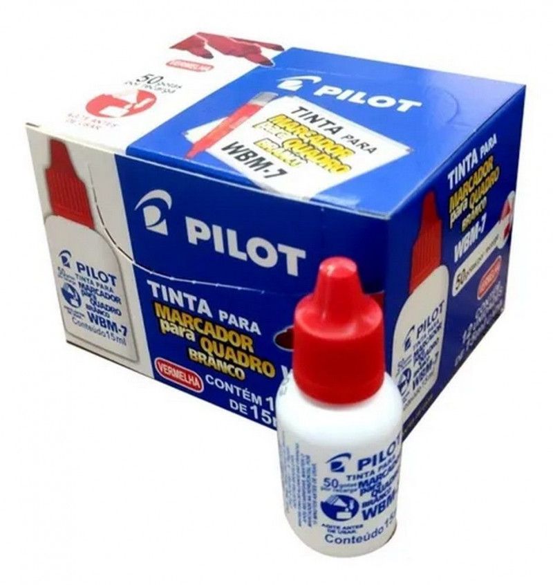 TINTA REABASTECEDOR QUADRO BRANCO 15ML WBM-7 PILOT - REF. WBM-7 VERMELHO - CAIXA COM 12 UNIDADES