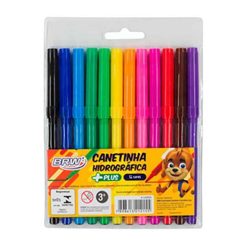 CANETA HIDROGRAFICA 12 CORES PLUS BRW - REF. CA 8003 - CAIXA COM 12 UNIDADES