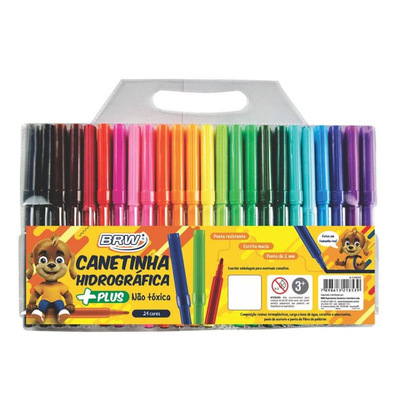 CANETA HIDROGRAFICA 24 CORES PLUS BRW - REF. CA 8005 - CAIXA COM 12 UNIDADES