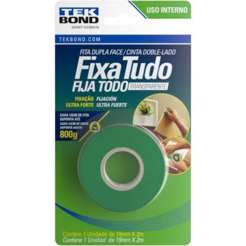 FITA DUPLA FACE ESPUMA 19MMX2M INTERNO TEK BOND - REF. 21121019202 - 1 UNIDADE