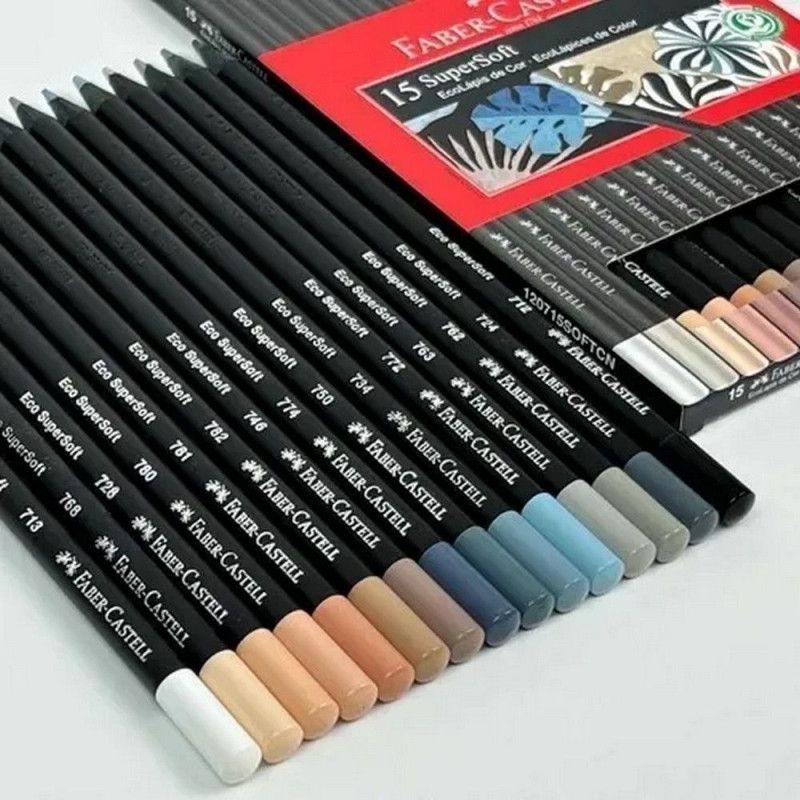 LAPIS 15 CORES SUPERSOFT CORES NEUTRAS FABER-CASTELL - REF. 120715SOFTCN - PACOTE COM 12 UNIDADES