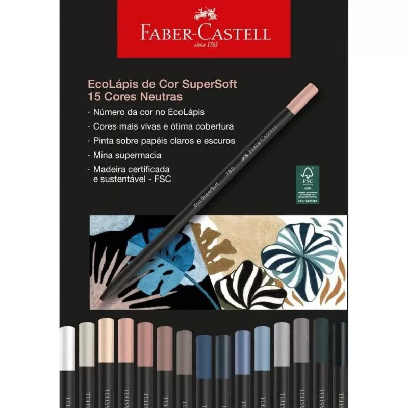 LAPIS 15 CORES SUPERSOFT CORES NEUTRAS FABER-CASTELL - REF. 120715SOFTCN - PACOTE COM 12 UNIDADES