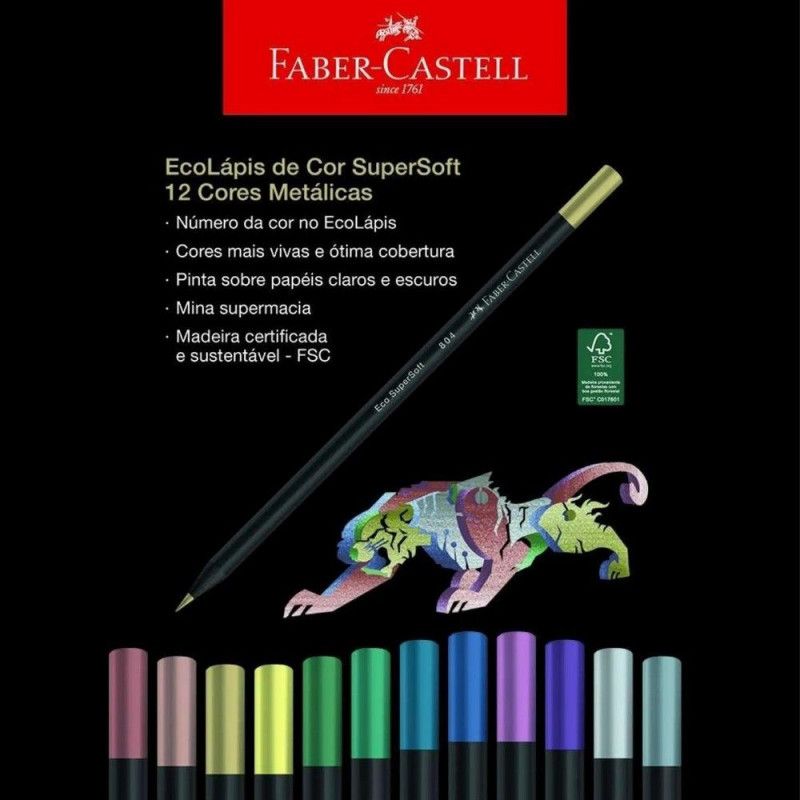 LAPIS 12 CORES SUPERSOFT METALICAS FABER-CASTELL - REF. 120712SOFTMET - PACOTE COM 12 UNIDADES