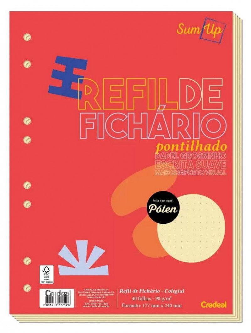 BLOCO PARA FICHARIO 40 FOLHAS COLEGIAL PONTILHADO 90G CREDEAL - REF. 277126 - 1 UNIDADE