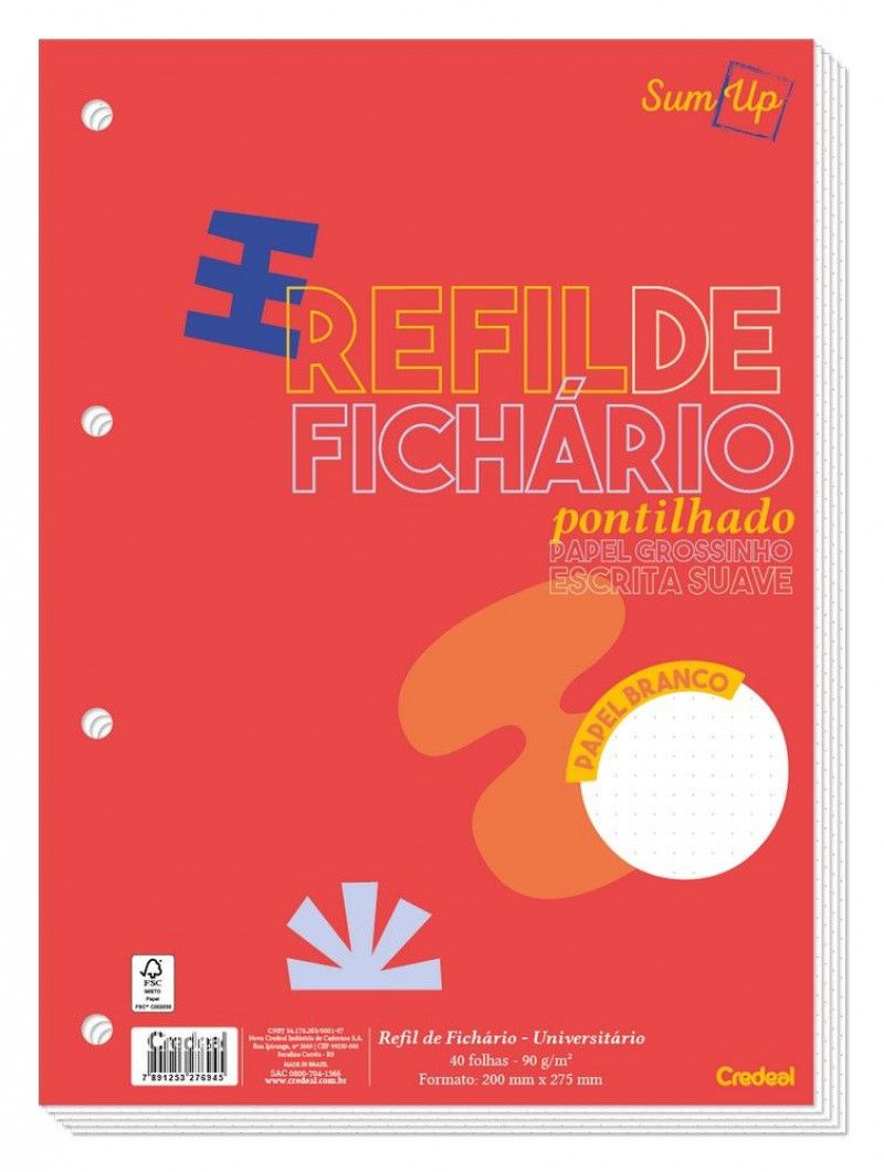 BLOCO PARA FICHARIO 40 FOLHAS PONTILHADO 90G CREDEAL - REF. 276983 - 1 UNIDADE