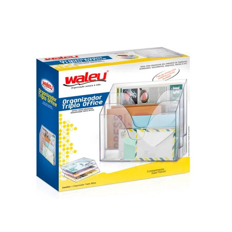 ORGANIZADOR ESCRITORIO HORIZONTAL TRIPLO CRISTAL - REF. 10170008 - 1 UNIDADE