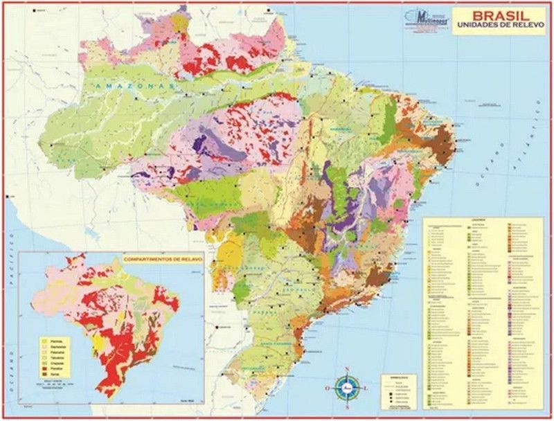 MAPA COM MOLDURA BRASIL UNIDADES DE RELEVO - REF. 4033 - 1 UNIDADE