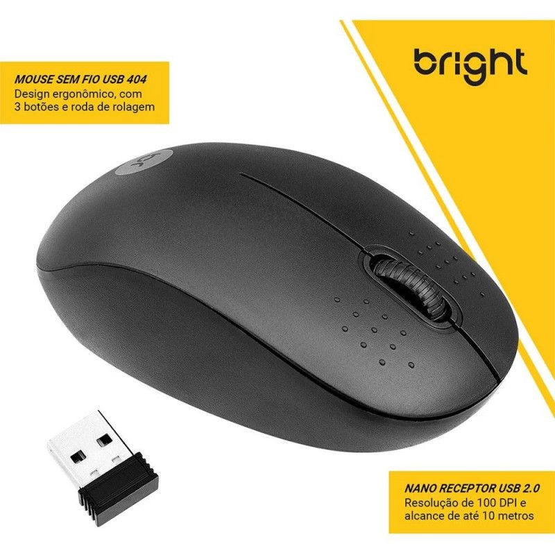 MOUSE SEM FIO 0404 PRETO BRIGHT - REF. 0404 - 1 UNIDADE