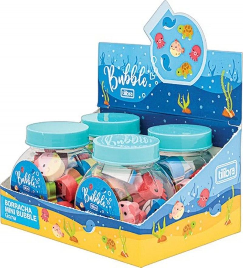 BORRACHA MINI BUBBLE SORTIDO TILIBRA - REF. 32475 - CAIXA COM 4 POTES