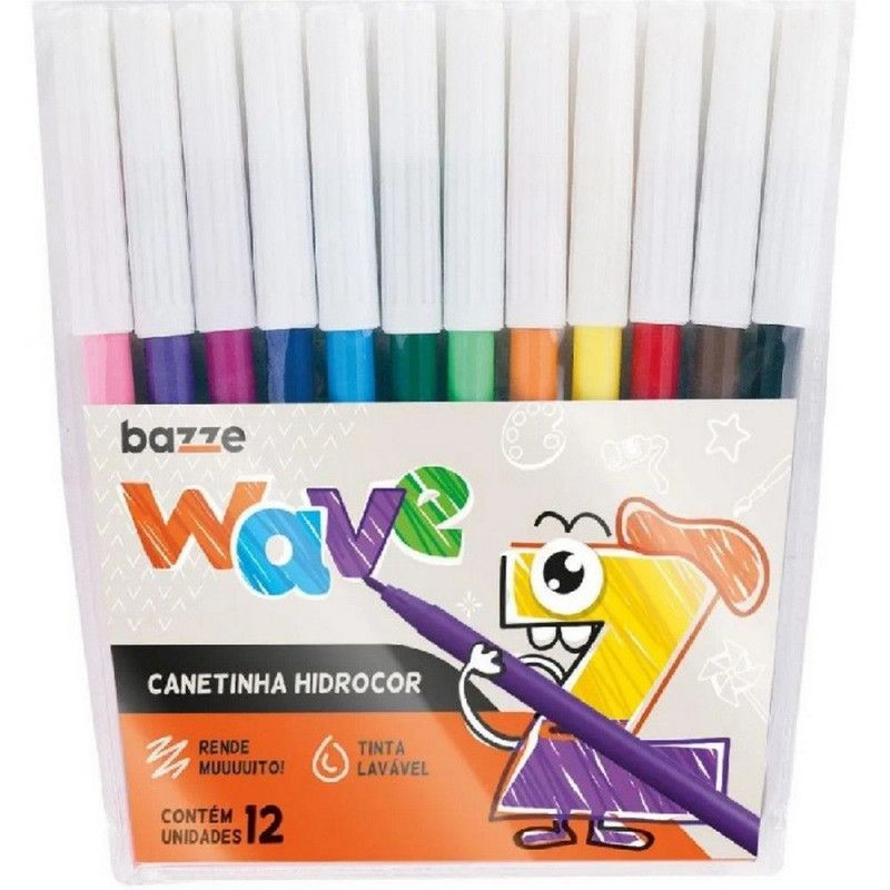 CANETA HIDROGRAFICA 12 CORES LAVAVEL WAVE BAZZE - REF. 614816 - PACOTE COM 12 UNIDADES