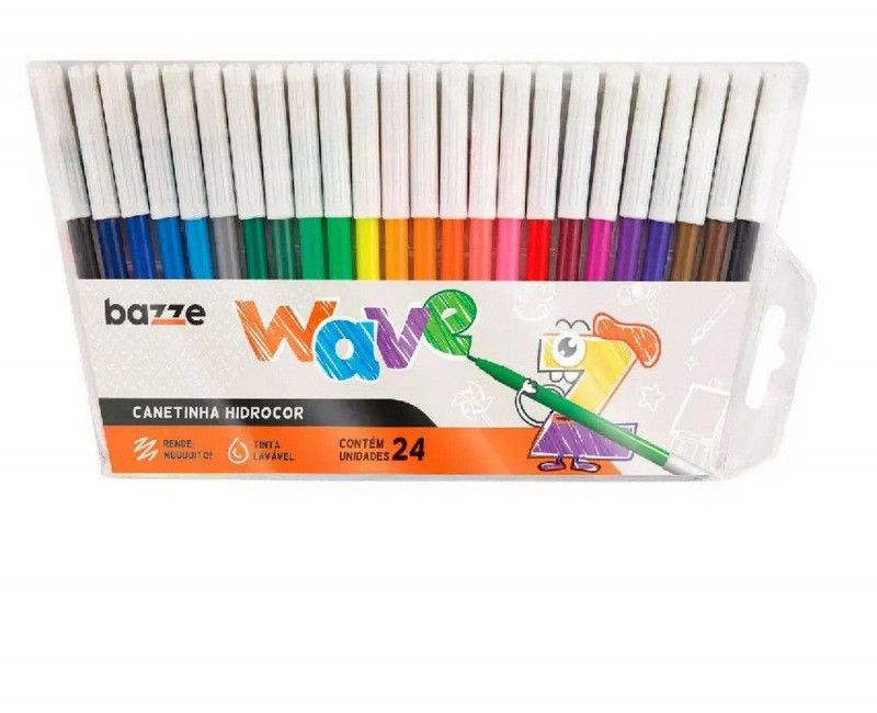 CANETA HIDROGRAFICA 24 CORES LAVAVEL WAVE BAZZE - REF. 614830 - PACOTE COM 12 UNIDADES