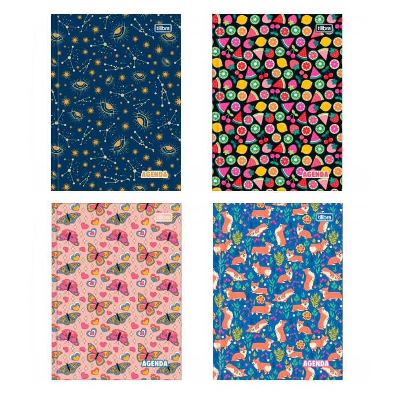AGENDA COSTURADA PERMANENTE PEPPER M4 TILIBRA - REF. 33912 - PACOTE COM 6 UNIDADES SORTIDAS