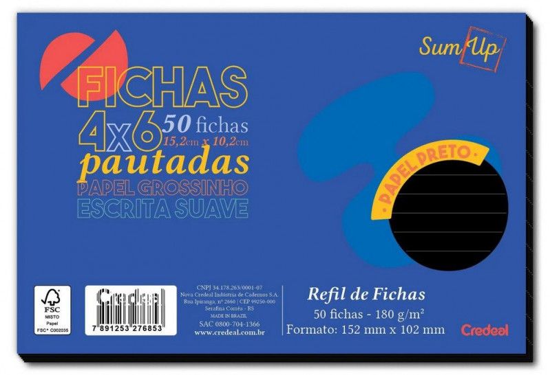 FICHA PAUTADA 4X6 PRETO COM 50 CREDEAL - REF. 276853 - 1 UNIDADE