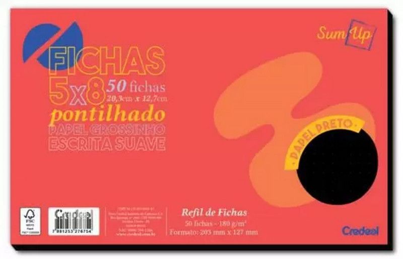 FICHA PONTILHADO 5X8 PRETO COM 50 FOLHAS CREDEAL - REF. 276754 - 1 UNIDADE