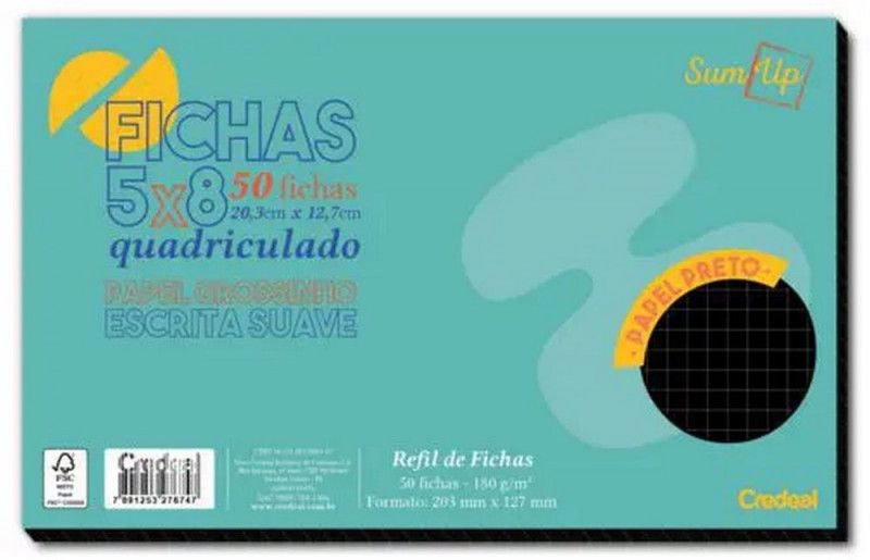 FICHA QUADRICULADO 5X8 PRETO COM 50 FOLHAS CREDEAL - REF. 276747 - 1 UNIDADE