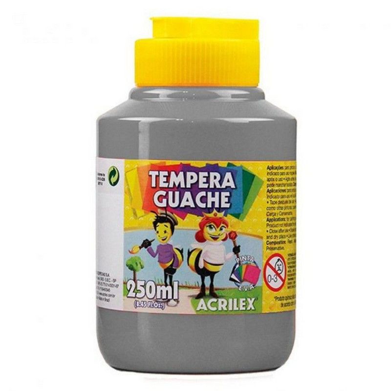 TINTA GUACHE 250ML CINZA ACRILEX - REF. 933 - PACOTE COM 3 UNIDADES