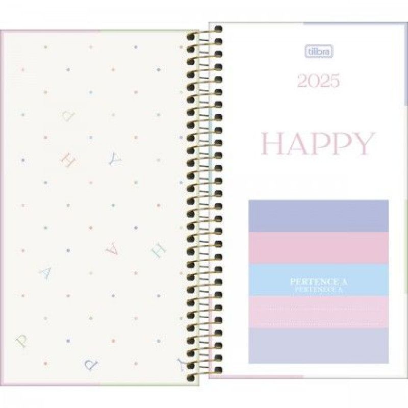 AGENDA ESPIRAL HAPPY BOLSO M2 TILIBRA 2025 - REF. 314226 - PACOTE COM 5 UNIDADES SORTIDAS