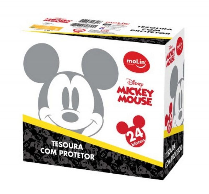 TESOURA ESCOLAR 13,5CM MICKEY COM PROTETOR MOLIN - REF. 22673 - CAIXA COM 24 UNIDADES
