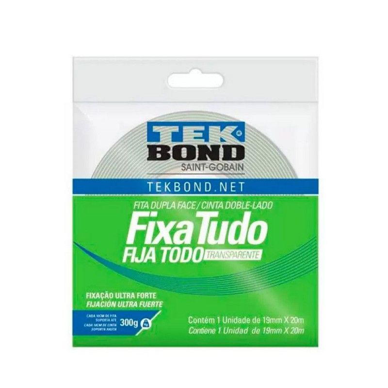 FITA DUPLA FACE TRANSPARENTE 19MMX20M INTERNO TEKBOND - REF. 21121001920 - 1 UNIDADE