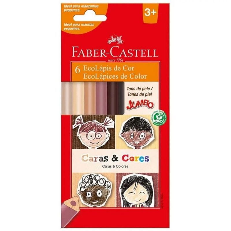 LAPIS 6 CORES JUMBO TONS DE PELE FABER-CASTELL - REF. 125006CC - PACOTE COM 12 UNIDADES