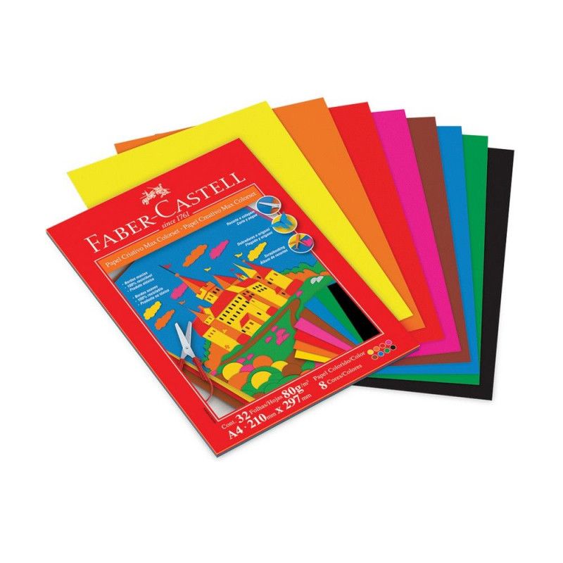 BLOCO CRIATIVO A4 80G 8 CORES 32 FOLHAS FABER-CASTELL - REF. BLCCOL/A4 - PACOTE COM 5 BLOCOS
