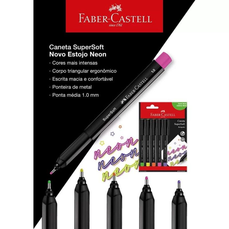 PINCEL MARCADOR SUPERSOFT 1.0 NEON FABER-CASTELL - REF. BPSS/ESNEZF - PACOTE COM 10 UNIDADES