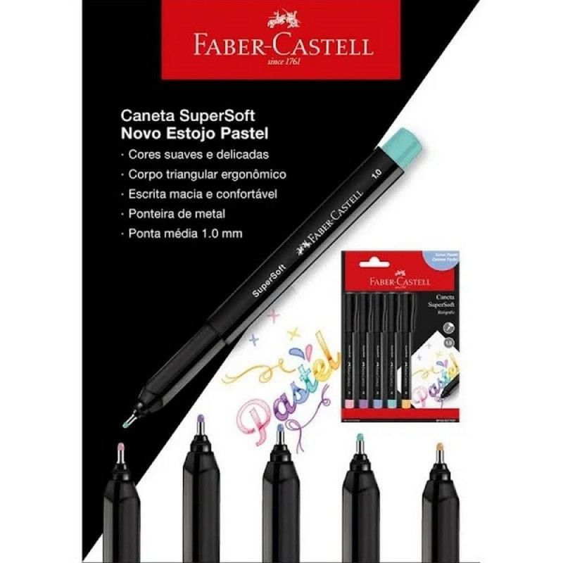 PINCEL MARCADOR SUPERSOFT 1.0 PASTEL FABER-CASTELL - REF. BPSS/ESTPZF - PACOTE COM 10 UNIDADES