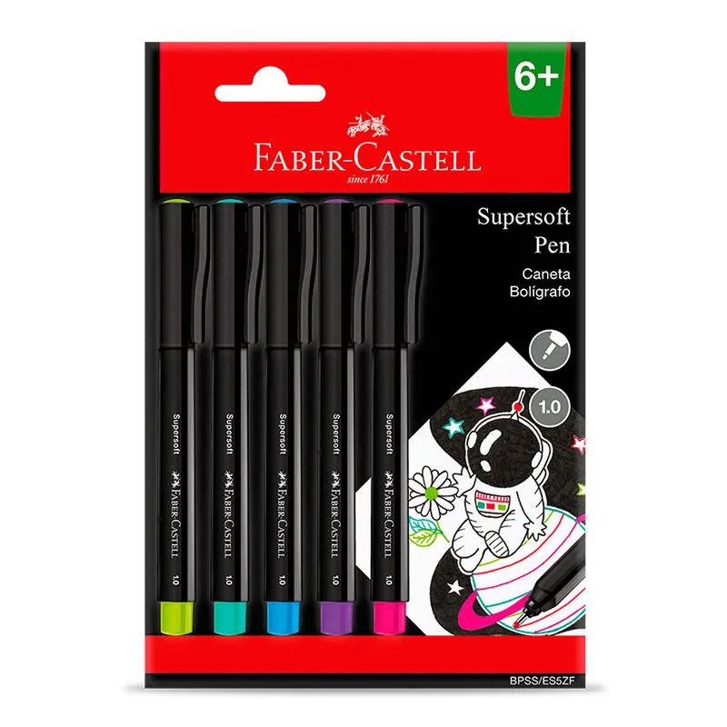 PINCEL MARCADOR SUPERSOFT 1.0 COM 5 CANETAS FABER-CASTELL - REF. BPSS/ES5ZF - 1 UNIDADE