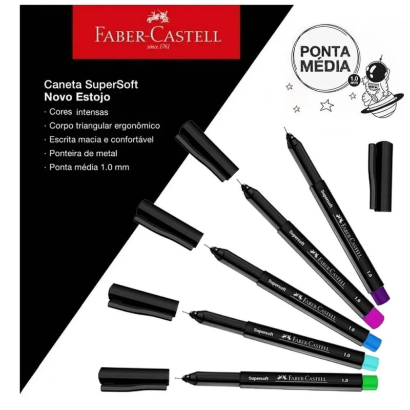 PINCEL MARCADOR SUPERSOFT 1.0 COM 5 CANETAS FABER-CASTELL - REF. BPSS/ES5ZF - 1 UNIDADE