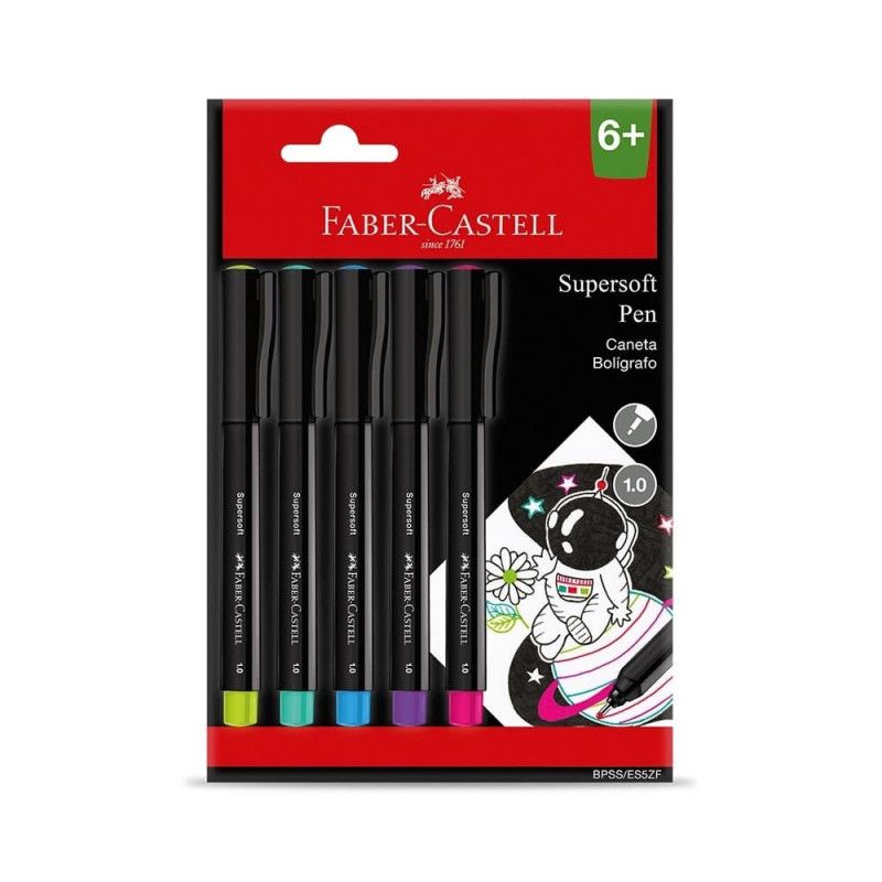 PINCEL MARCADOR SUPERSOFT 1.0 COM 5 FABER-CASTELL - REF. BPSS/ES5ZF - PACOTE COM 10 UNIDADES