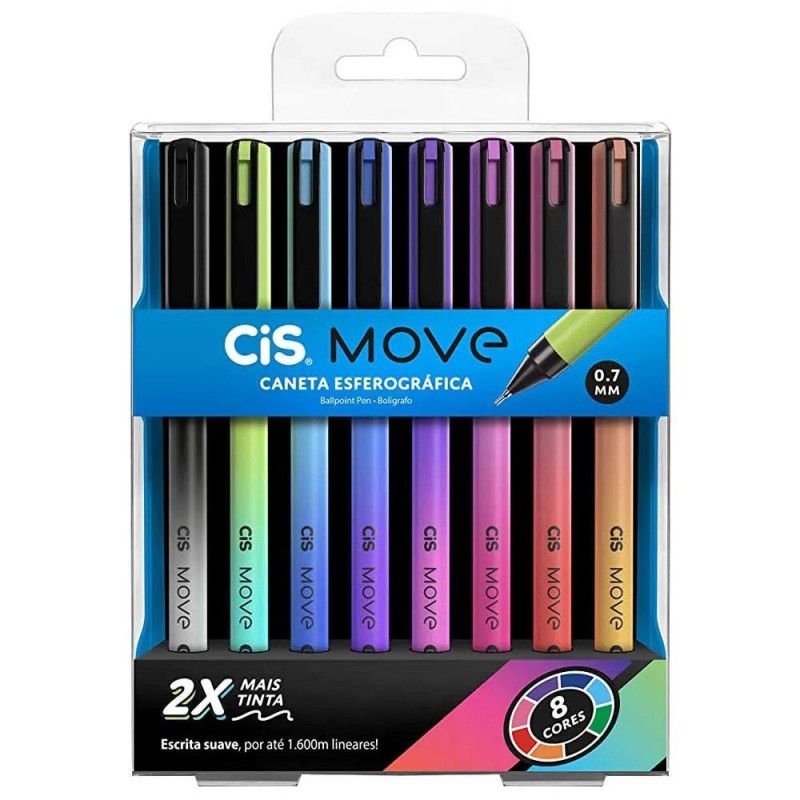 CANETA ESFEROGRAFICA 0.7 MOVE COM 8 CORES CIS - REF. 52.0068 - 1 UNIDADE