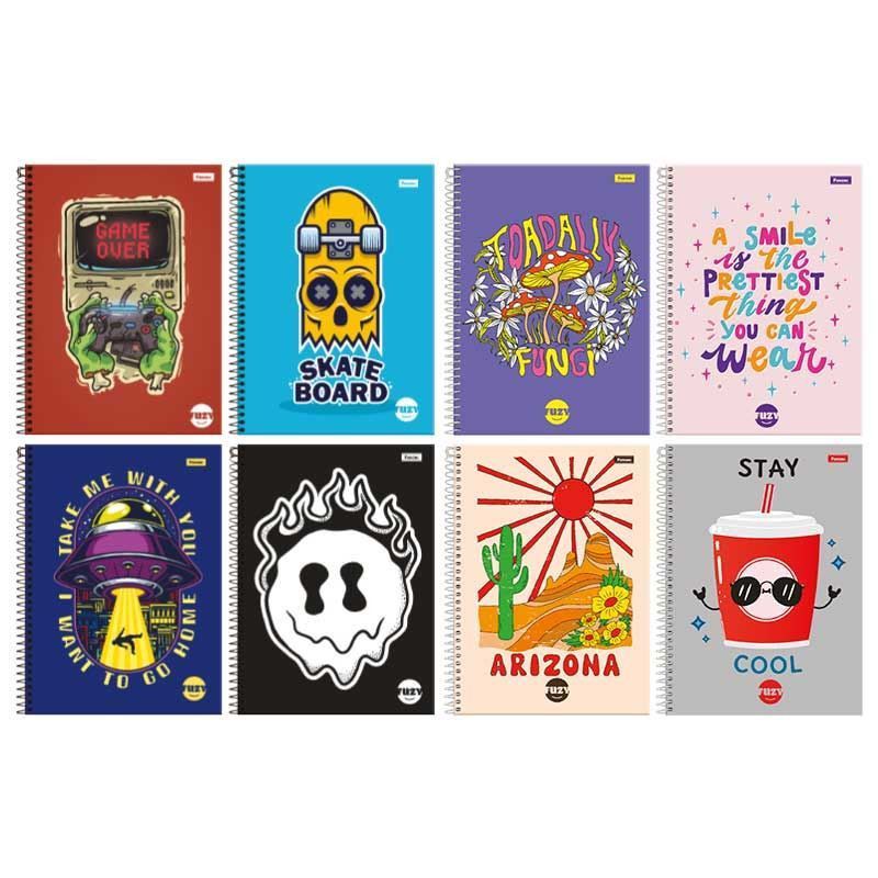 CADERNO 1 MATERIA CAPA DURA 80 FOLHAS FUZY FORONI - REF. 9574 - PACOTE COM 4 UNIDADES