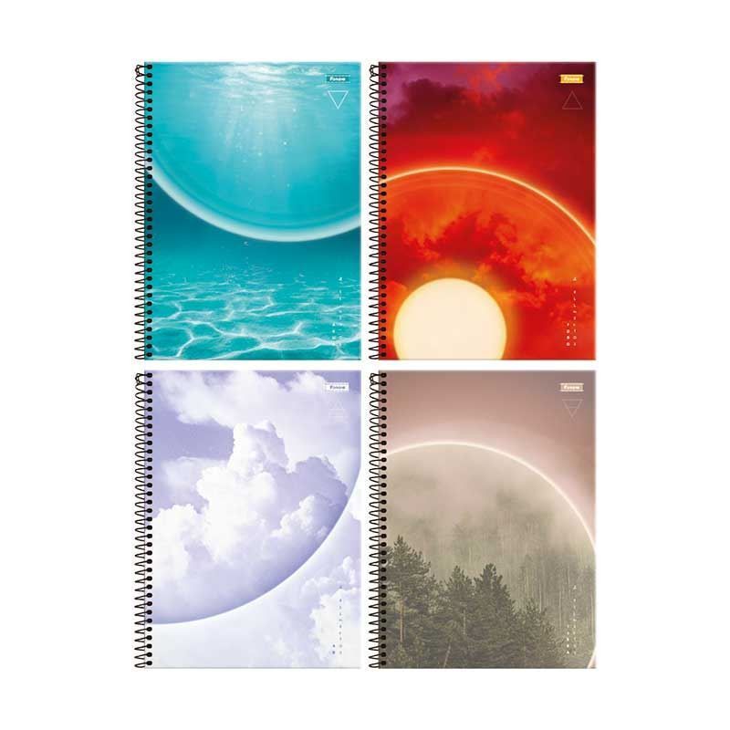 CADERNO 10 MATERIAS CAPA DURA 160 FOLHAS 4 ELEMENTOS FORONI - REF. 8026 - PACOTE COM 4 UNIDADES