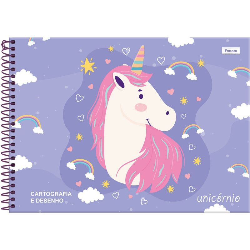 CADERNO CARTOGRAFIA CAPA DURA 80 FOLHAS UNICORNIO FORONI - REF. 6204 - PACOTE COM 5 UNIDADES