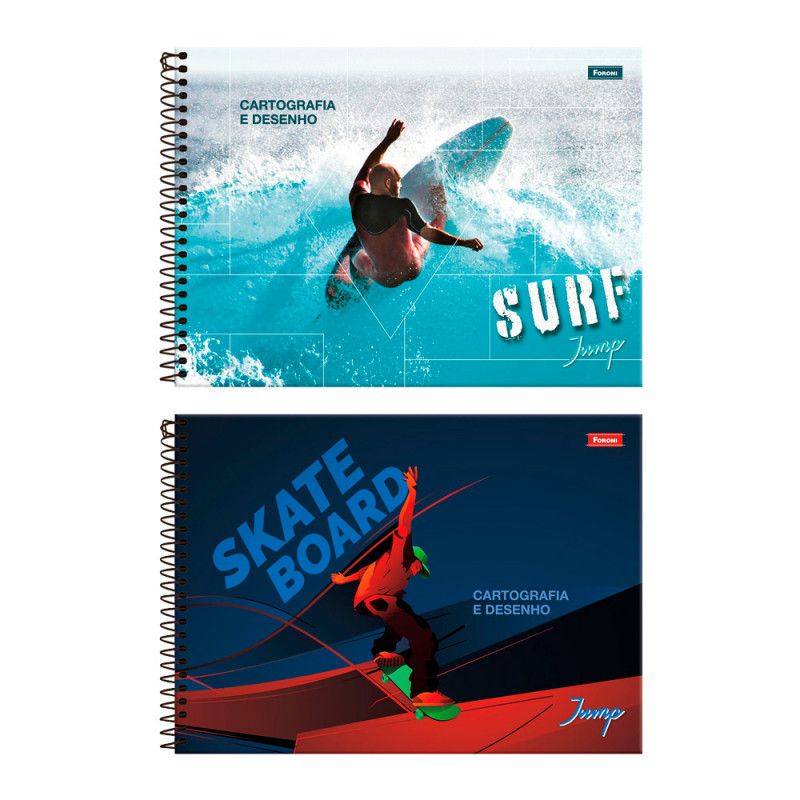 CADERNO CARTOGRAFIA CAPA DURA 96 FOLHAS JUMP FORONI - REF. 8009 - PACOTE COM 5 UNIDADES