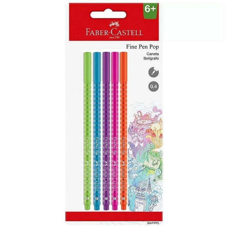 CANETA HIDROCOR 0.4 FINE PEN POP 5 CORES FABER-CASTELL - REF. SM/FPP5 - 1 UNIDADE