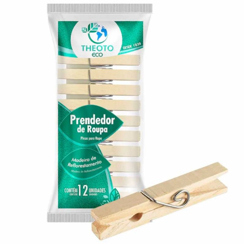PRENDEDOR ROUPA MADEIRA COM 12 THEOTO - REF. 12022 - 1 UNIDADE