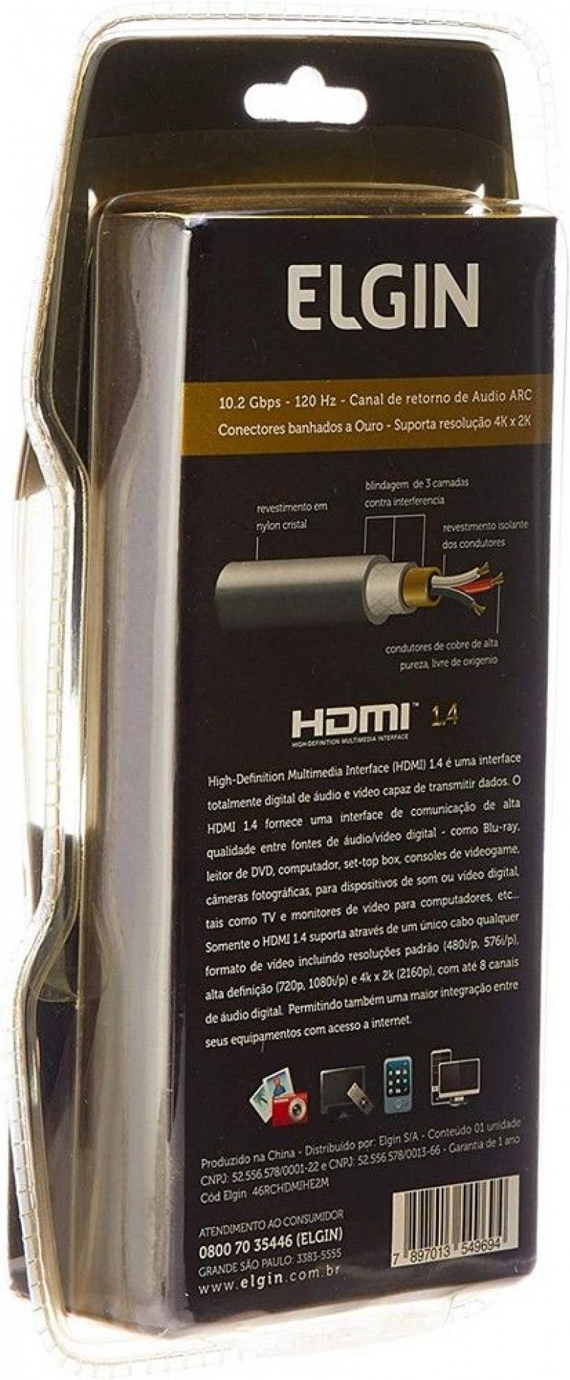 CABO HDMI 2M PREMIUM ELGIN - REF. 46RCHDMIHE2M - 1 UNIDADE