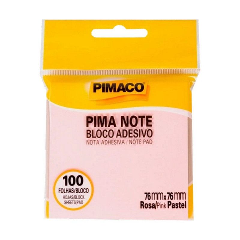 BLOCO ADESIVO ANOTACAO 76X76MM 100 FOLHAS PASTEL PIMACO - REF. 970821 ROSA - 1 UNIDADE