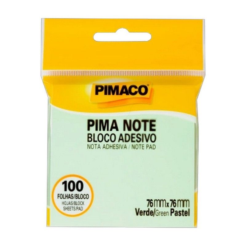 BLOCO ADESIVO DE ANOTACAO 76X76MM 100 FOLHAS PASTEL PIMACO - REF. 970824 VERDE - 1 UNIDADE
