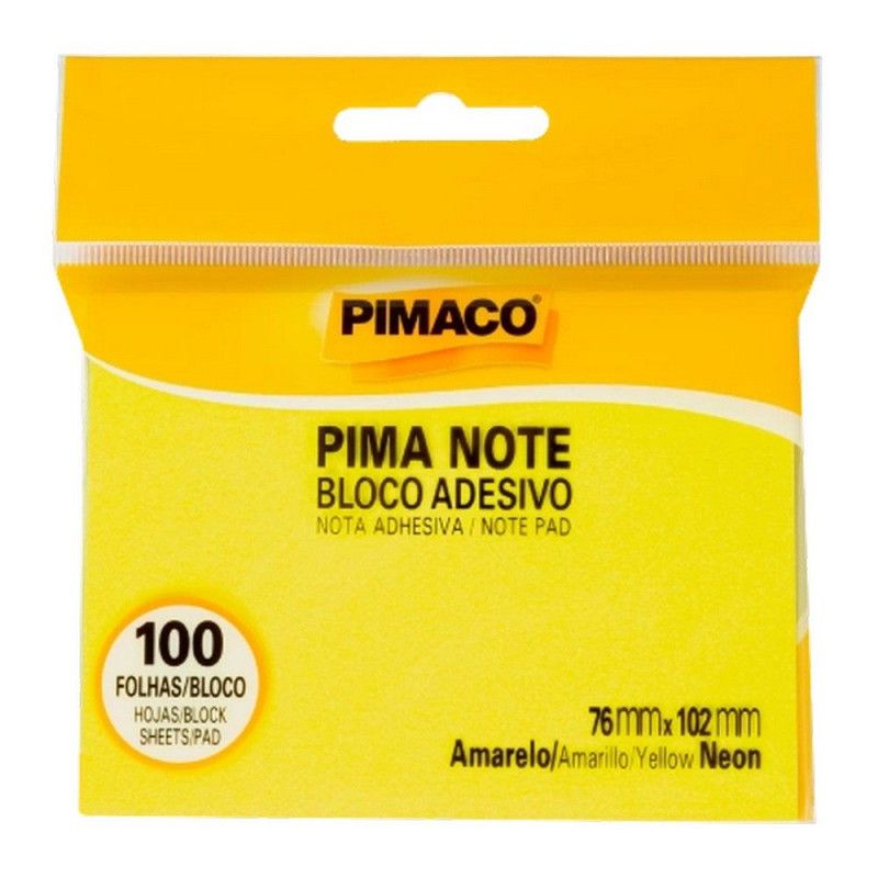 BLOCO ADESIVO ANOTACOES 76X102MM 100 FOLHAS NEON PIMACO - REF. 970825 AMARELO - 1 UNIDADE