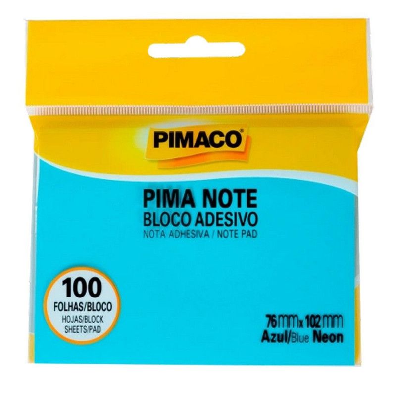 BLOCO ADESIVO DE ANOTACAO 76X102MM 100 FOLHAS NEON PIMACO - REF. 970827 AZUL - 1 UNIDADE