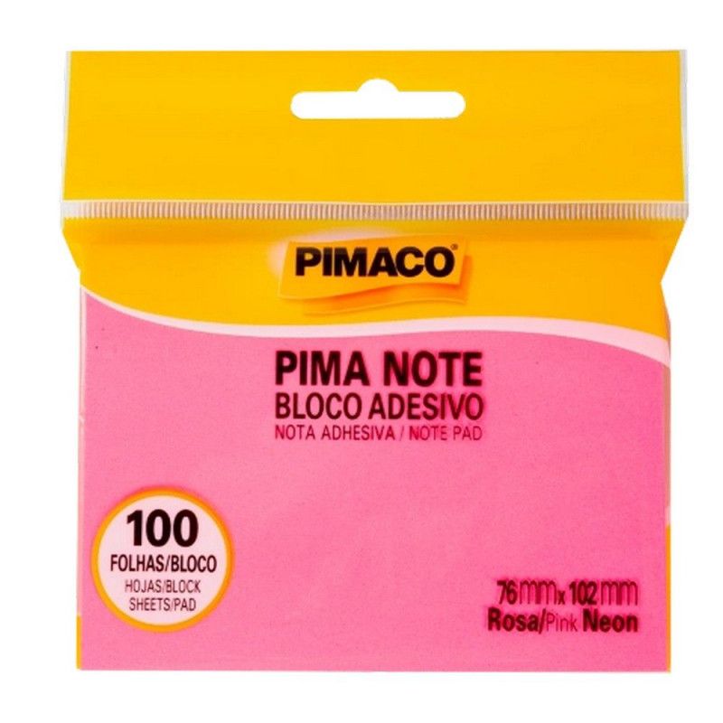 BLOCO ADESIVO ANOTACOES 76X102MM 100 FOLHAS NEON PIMACO - REF. 970826 ROSA - 1 UNIDADE