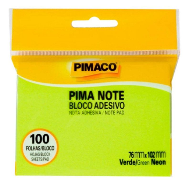 BLOCO ADESIVO DE ANOTACAO 76X102MM 100 FOLHAS NEON PIMACO - REF. 970828 VERDE - 1 UNIDADE